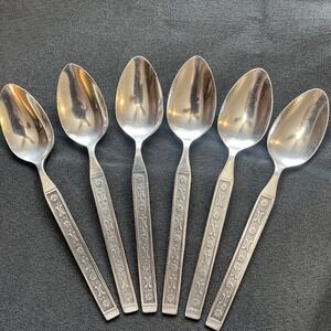 6 Ameris Stainless By Present Korea Teaspoon 6.5" Replacement Mid Century Flower